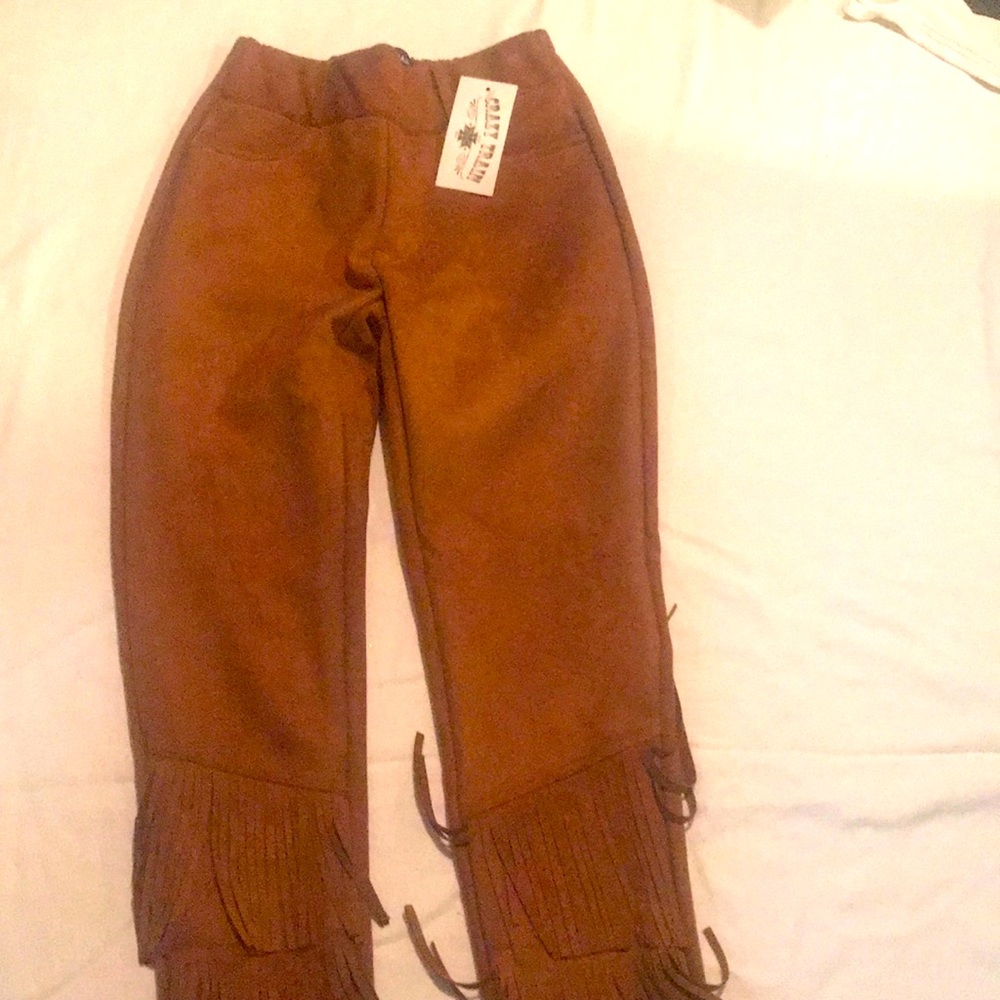 Faux suede fringe pants